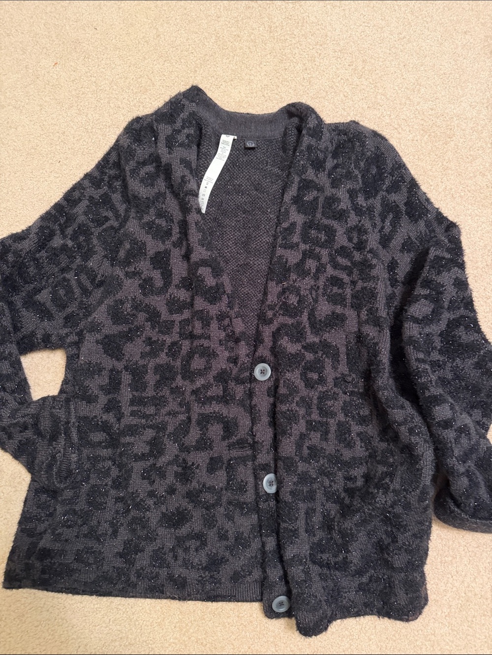 lululemon athletica Black Leopard Jacquard Button Cardigan